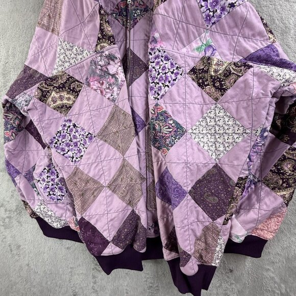 Vintage Patchwork Quilted Bomber Jacket Womens 2X Paisley Floral Handmade 90s - Picture 13 of 16